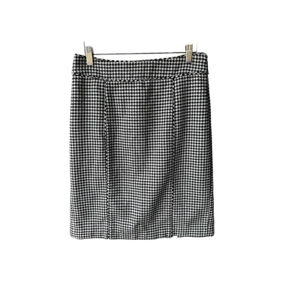 Banana Republic Skirt Black White Houndstooth Wool Blend Pencil Lined Business 6